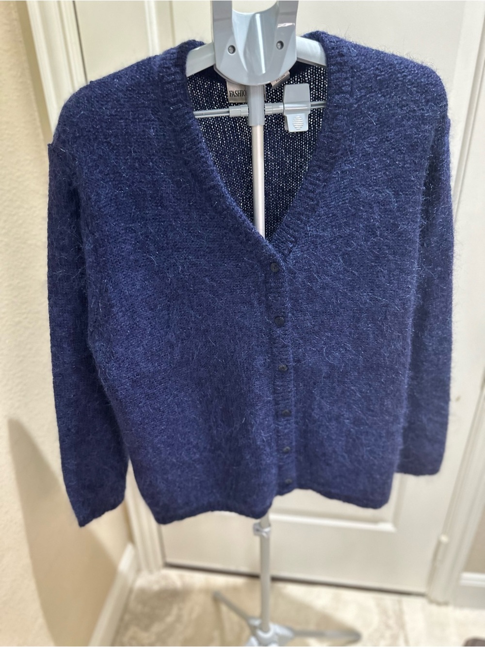 Fashion Bug Navy Fuzzy V-Neck Button Cardigan